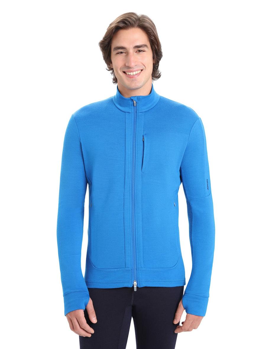 Icebreaker Merino Quantum III Long Sleeve Zip Férfi Kapucnis Pulóver Kék | HU 1262WNBY